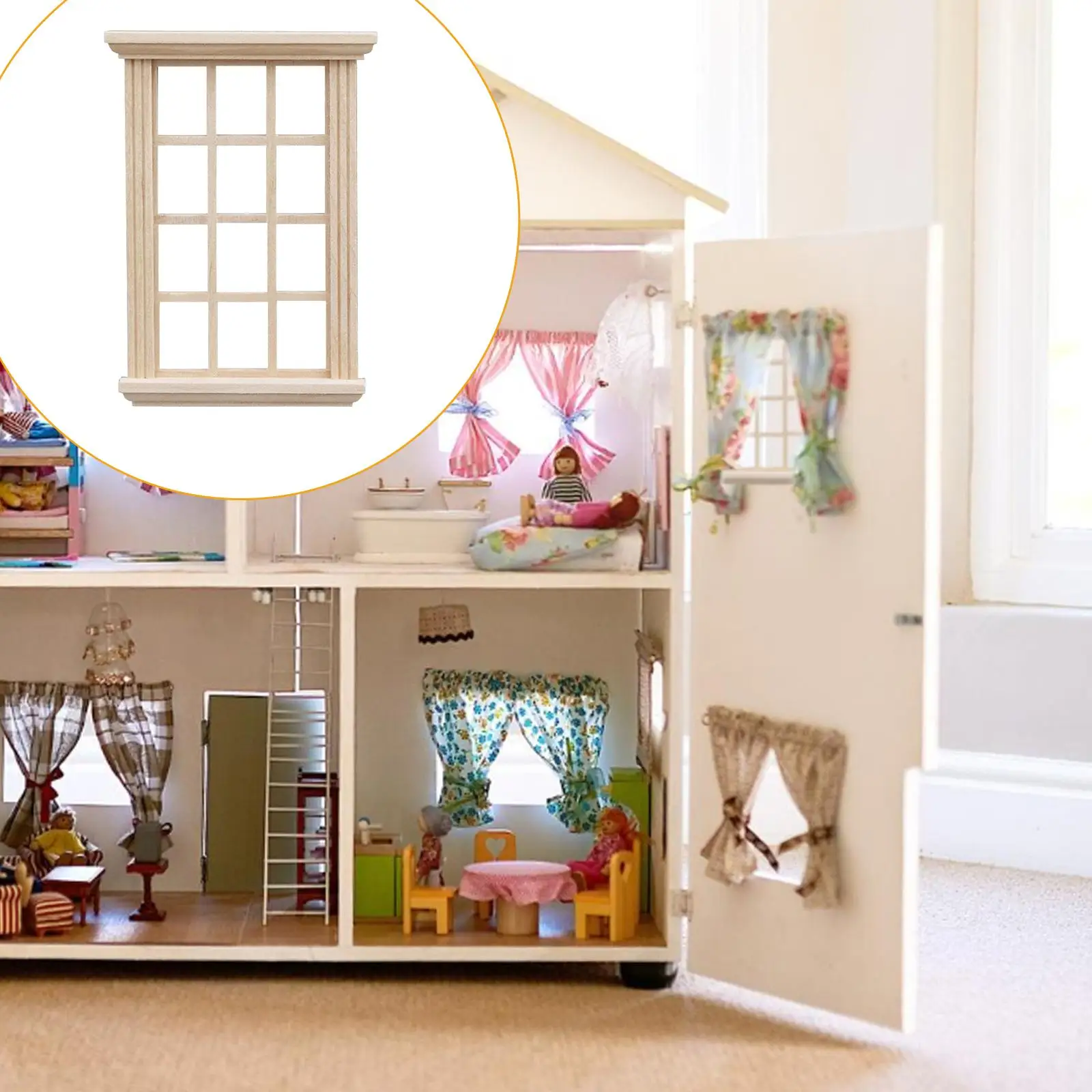 

1/12 Scale Miniature Dollhouse Window Micro Landscape Life Scene Mini Wooden Window for Preschool Girls Boys Age 4~6 Gifts