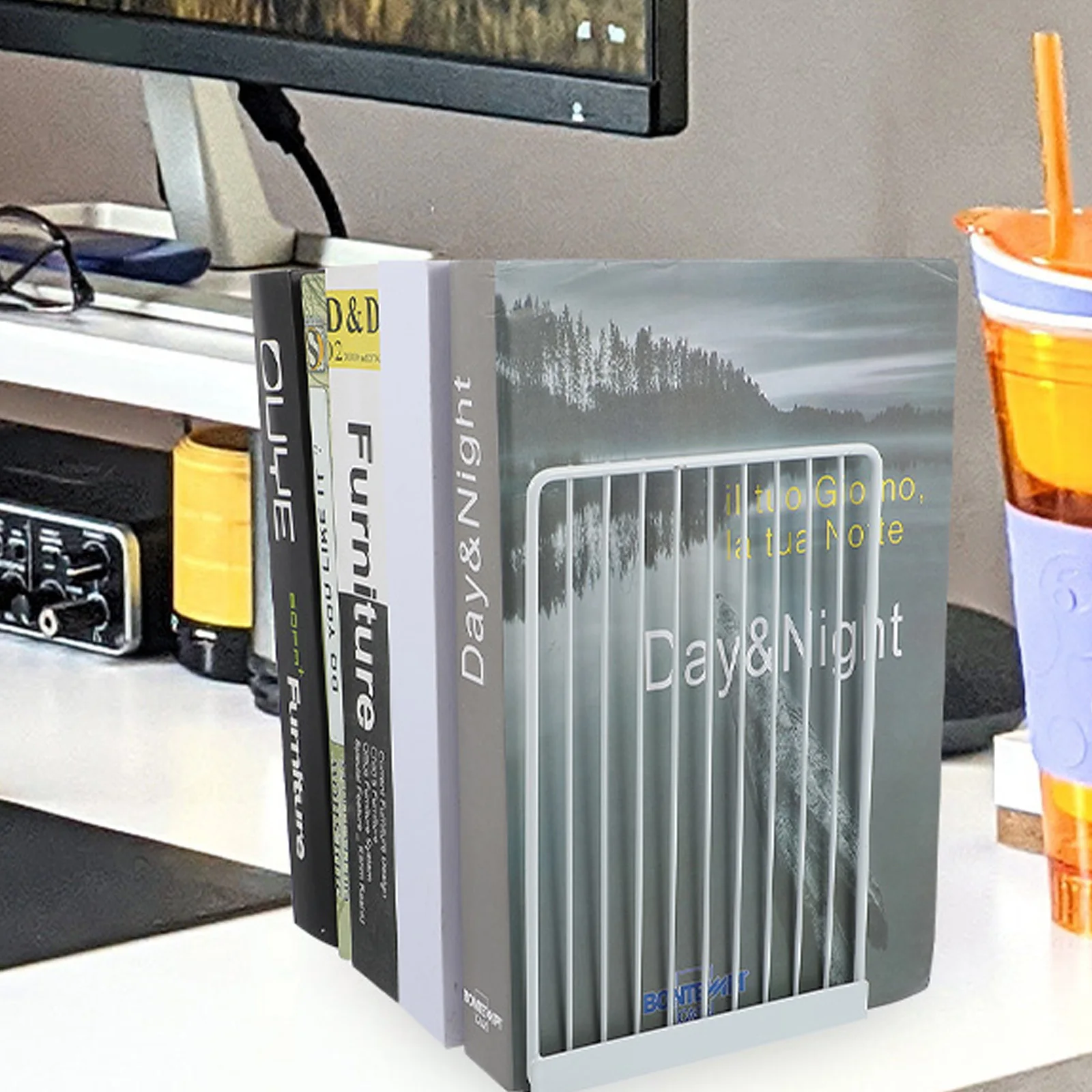 

2pcs Iron Bookends For Books Dvds Cds Book Shelf Holder Student Supplies Desktop Storage Racks Home Office Organizer