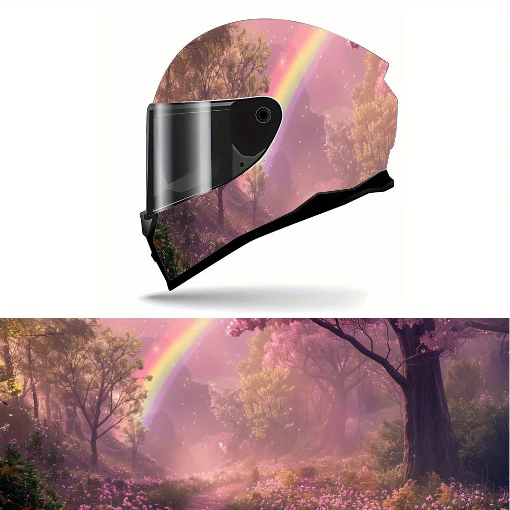 

Full Face Helmet Decals with Enchanting Pink Rainbow Forest Scene pattern - Durable and Waterproof PVC, self-adhesive Motorcycle