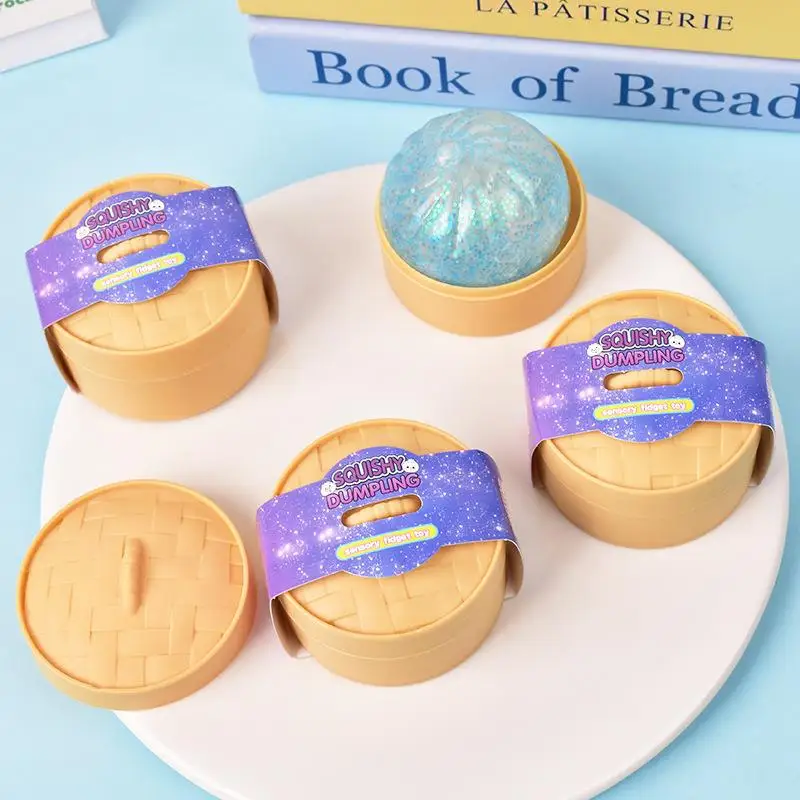Bunter Glitzer-Teigtaschen-Entspannungsball: Sensorisches Quetschspielzeug für Stressbälle, Simulation von Lebensmitteln, Squishies, Brötchen-Dampfgarer, Quetschgeschenke