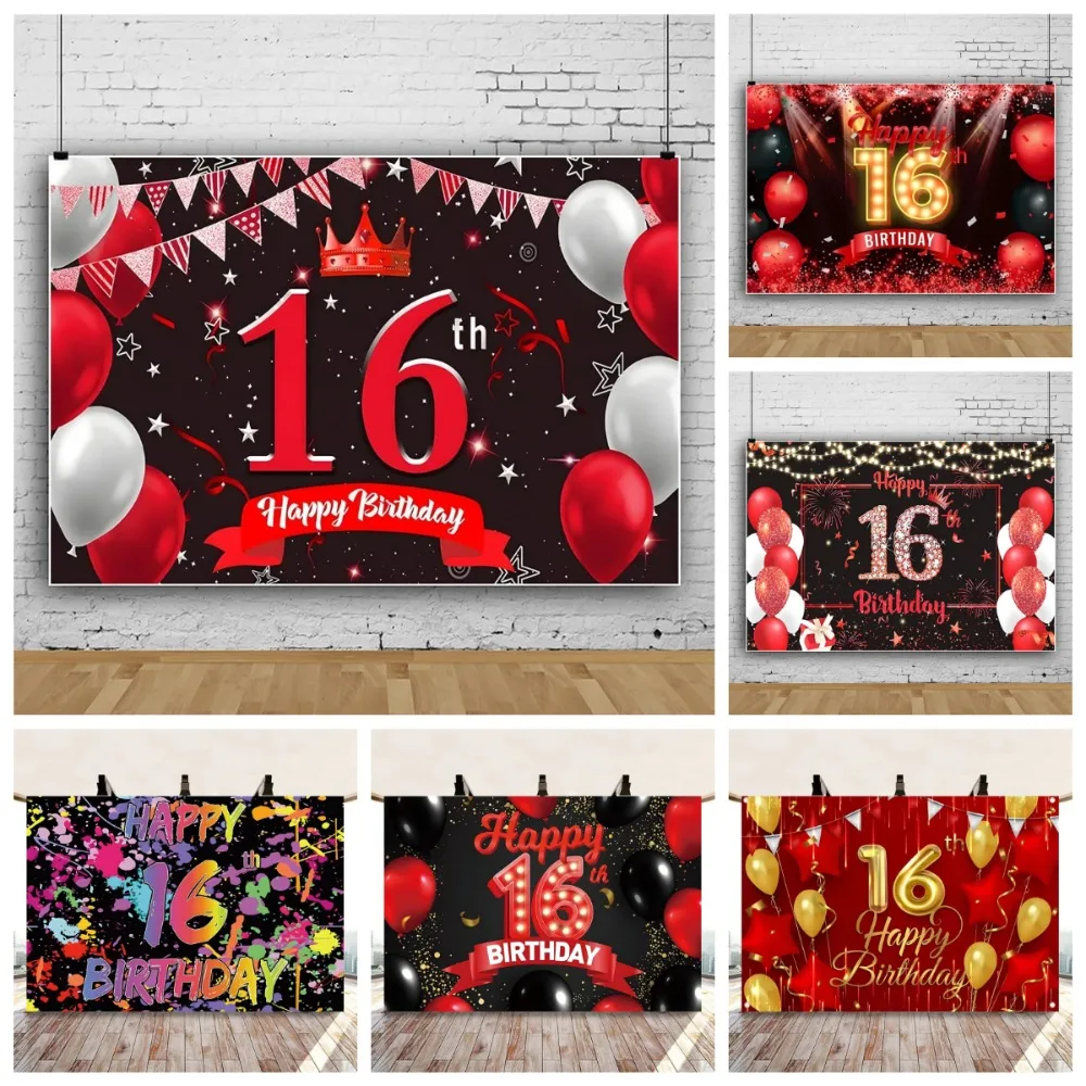 

Golden Red Colorful Balloon Themed Photography Background Cloth, Children Birthday Party Decoration Photography Studio Backdrop