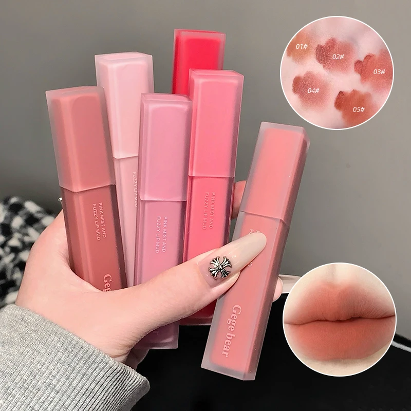 طين الشفاه Gege Bear مسحوق الرذاذ ليس من السهل الالتصاق على الكوب، سهل التلوين، طلاء شفاه أبيض غير لامع، عادي وسلس #6