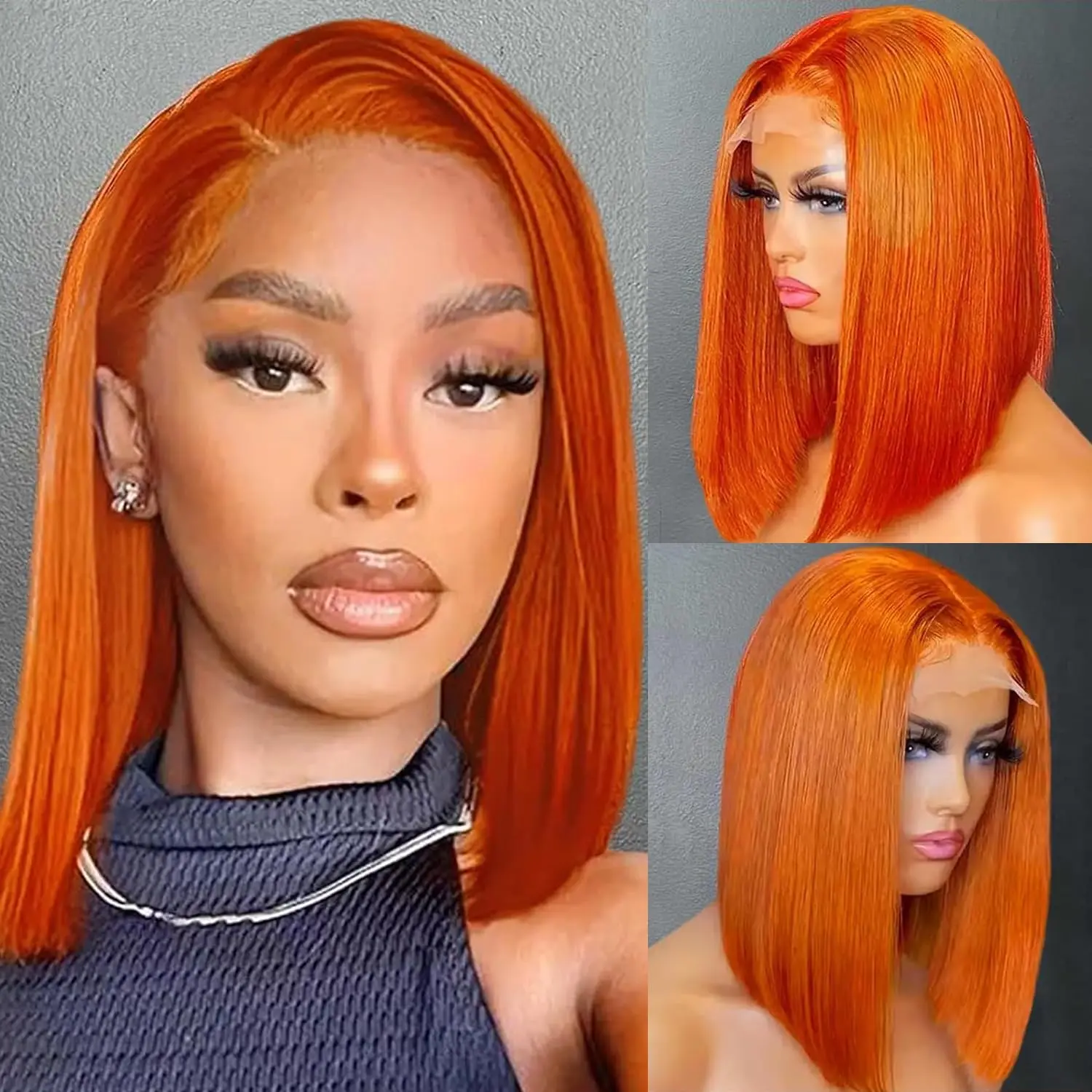 

10--16INCH Bob Wig Human Hair Ginger Orange Lace Front Wigs Human Hair Pre Plucked 13X4 Straight Frontal Wigs for Women