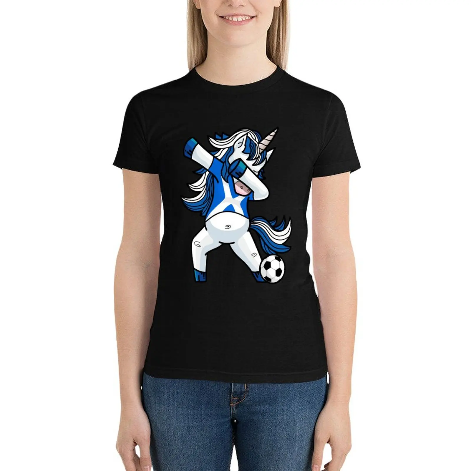Dabbing Soccer Unicorn Scotland T-Shirt funny graphics Woman clothes
