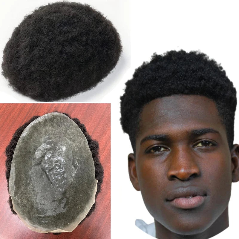 

Afro Thin Skin Men Toupee Vloop Full PU 0.04-0.06mm Man Capillary Prosthesis Human Hair Replacement Curly Human Hairline Wig