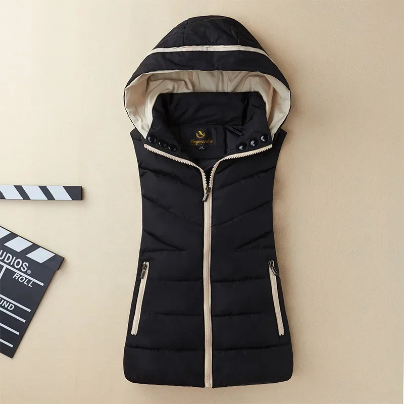 2025 Winter New Down Vest Women Casual Hooded Autumn Warm Sleeveless Waistcoat Jacket Female Cotton Padded vest parkas M-3XL