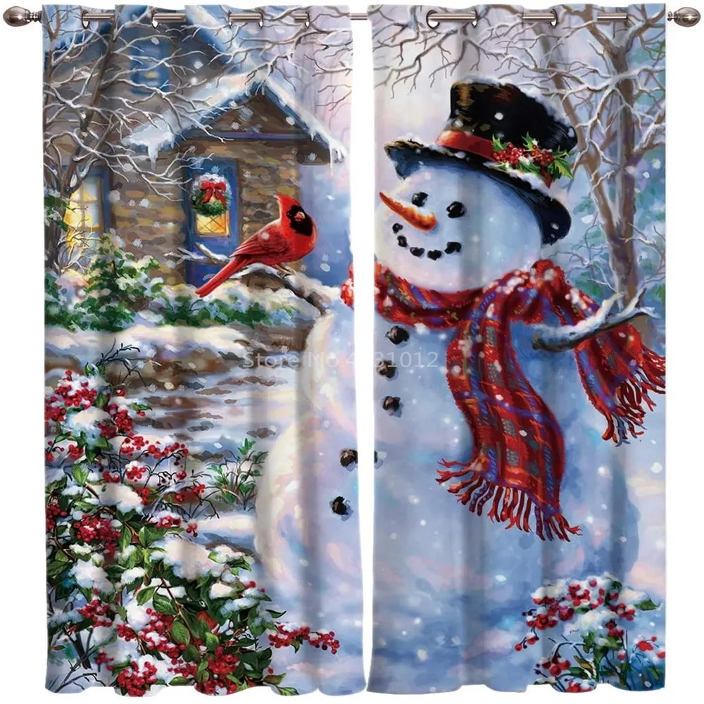 Winter Christmas Santa Window Curtains Bedroom Kitchen Curtain Panel Christmas Home Decor Curtains for Living Room