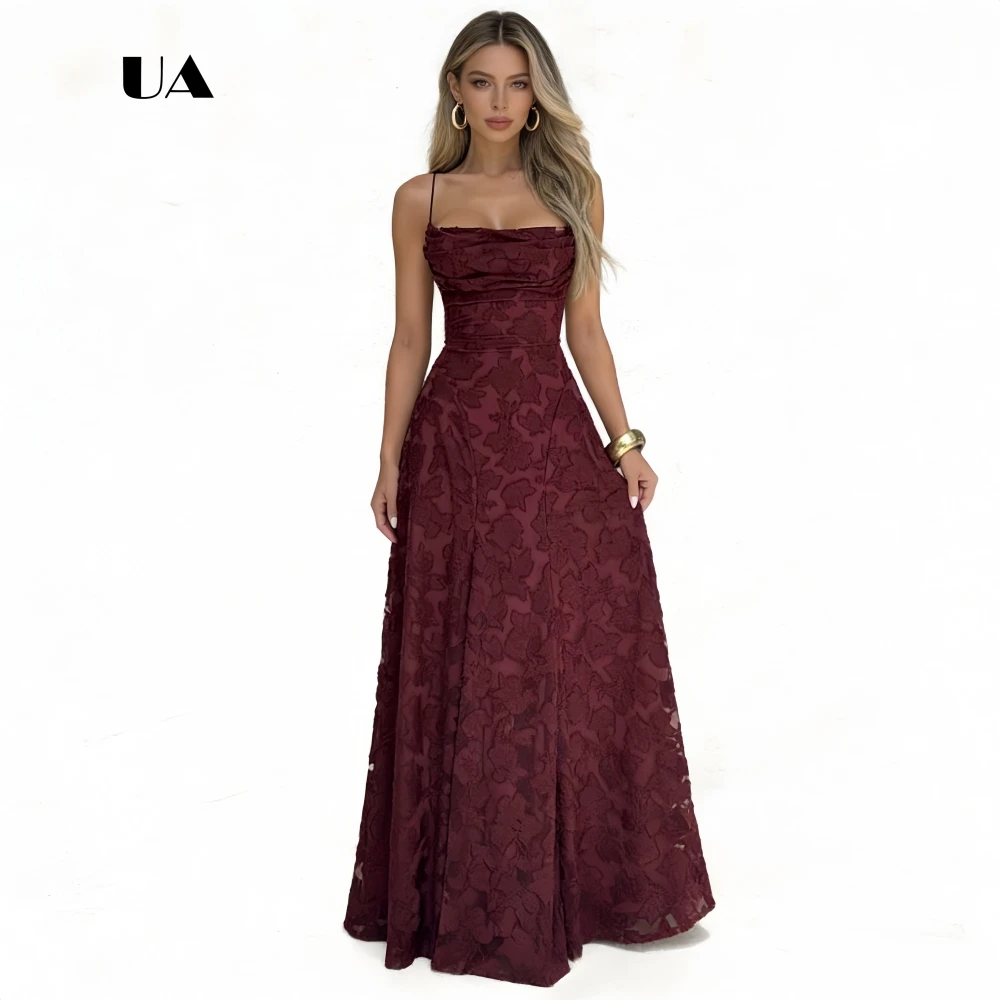 

ULBYANRY Sexy Lace-up Backless Spandex Prom Dress with Spaghetti Straps, Solid A-line Appliqued Evening Dress, Simple Party Gown