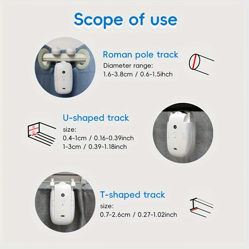 Robot de cortina inteligente Tuya, pista de varilla romana, aplicación de Control de corto alcance, arranque manual, cierre sensible a la luz y la