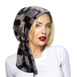 New Fashion Vintage Elastic Women Printed Bandana Cap Muslim Turban Scarf Islamic Inner Hijab Hats Headwear Breathable Chemo Cap