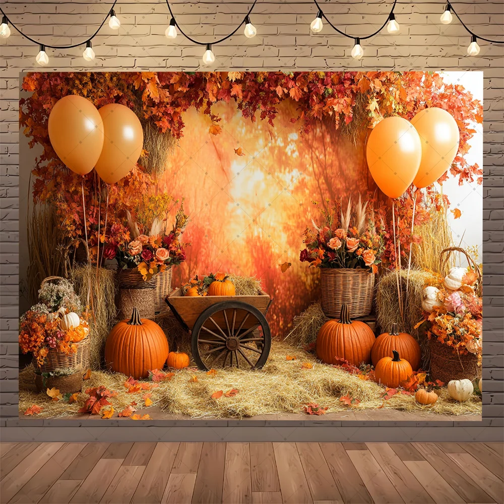 

Autumn Scenery Backdrops Fall Farm Barn Haystack Maple Pumpkin Truck Thanksgiving Portrait Photo Photography Background