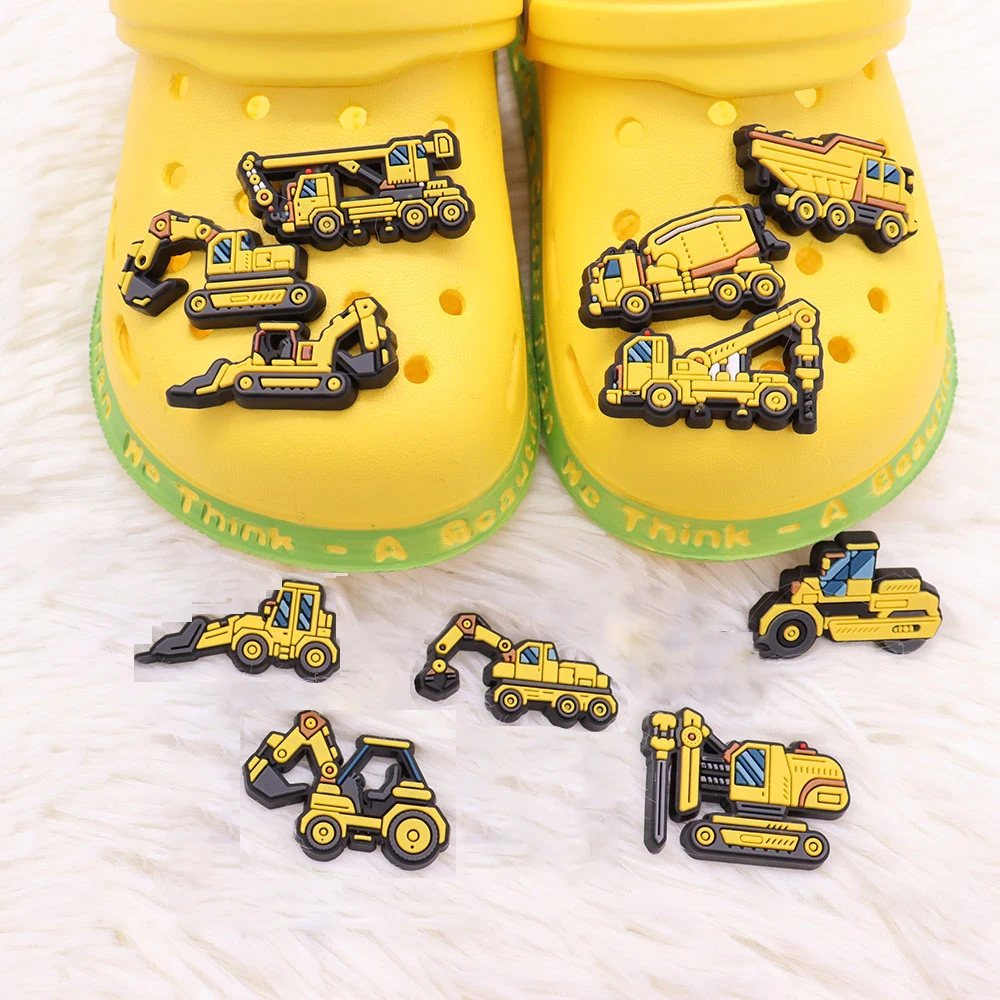 

12Pcs Excavator Mixer Truck for Croc Jibz Accessories Cool Sandals Shoe Buckle Decoration Fit Shoe Charms Boys Girls