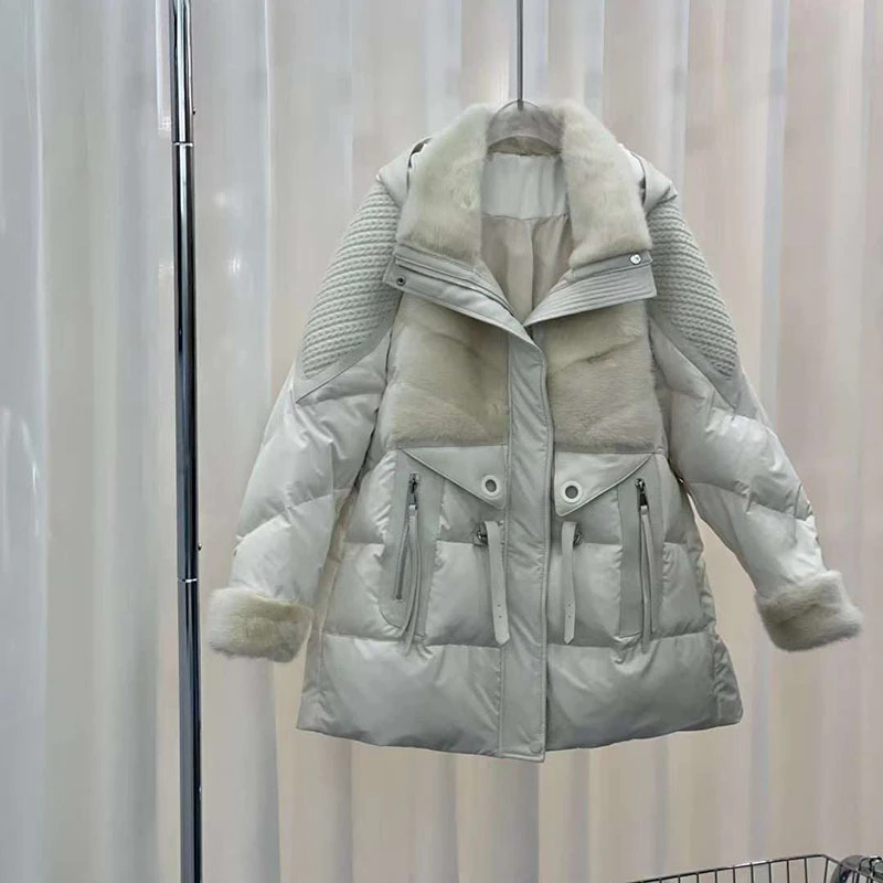 2023 High Quality Winter Coat Women Thick White Goose Down Jacket with Real Mink Fur Hand Hooded Female Luxury Outerwear