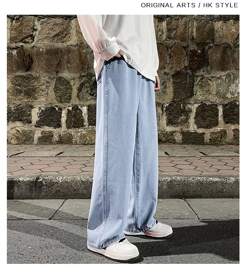 Fashion Loose Jeans Classic Straight Straight Baggy Wide Leg Trousers Street Hip Hop Pants 3XL Black Grey Blue