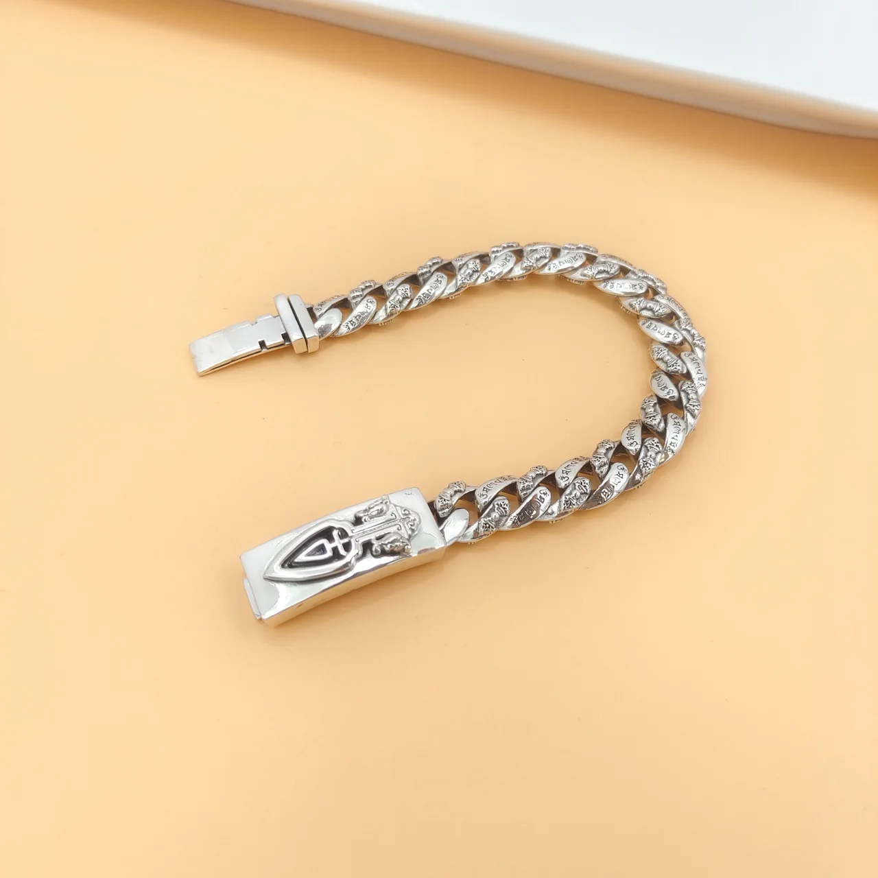 s925 sterling silver trendy retro ethnic style Vajra six words mantra bracelet personality men silver bracelet