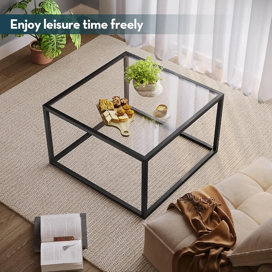 طاولة قهوة زجاجية مربعة صغيرة بتصميم عصري 26.7 بوصة لغرفة المعيشة والشقة المكتبية تتميز بشفافة مقاس 5 مم