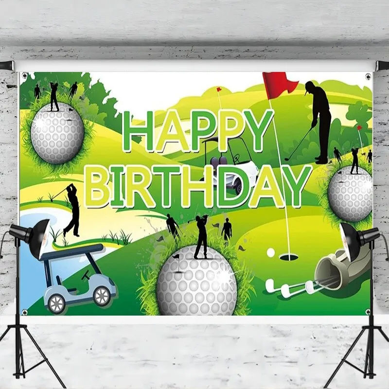 Golf Happy Birthday Backdrop Sports Background for Photography Themed Party Decorations Banner for Men Women Photo Booth Props