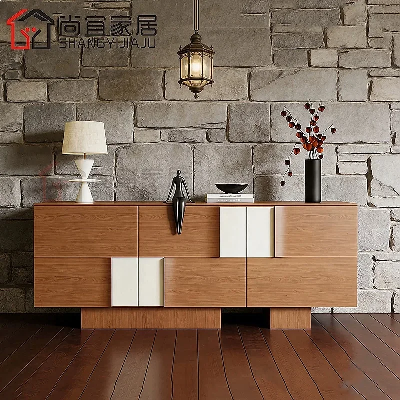 YUI Modern Minimalist Retro Industrial Sideboard Buffet Cabinet, Two-Tone Slim Line Entryway Console Table for Living Room Decor