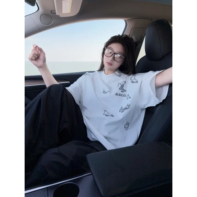 

2025 New Butterfly Foam 3D Printed Letter Embroidered Niche Trendy Brand Short Sleeved Breathable Quick Drying T-shirt