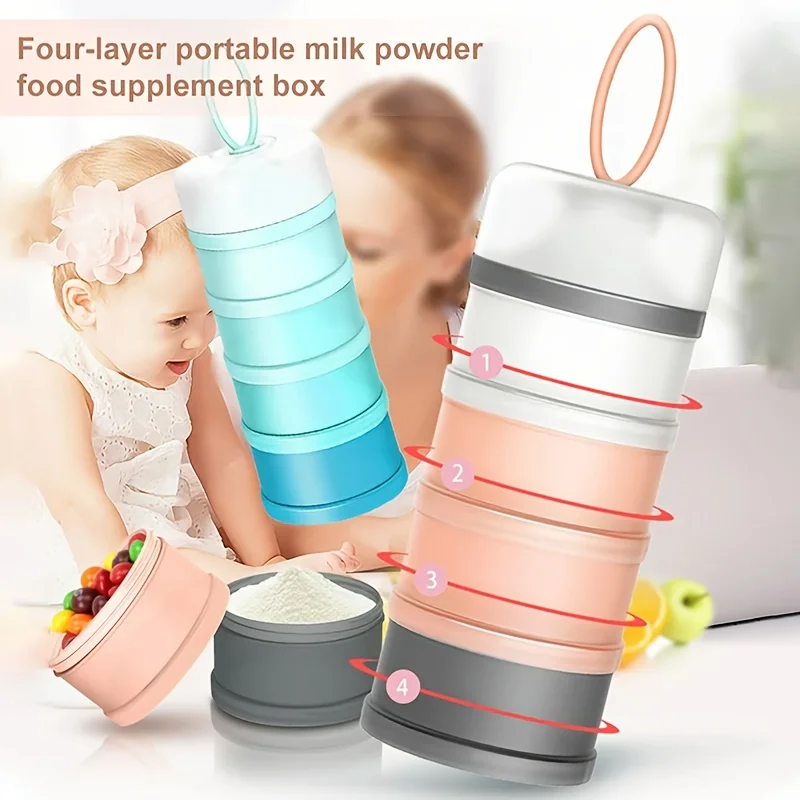 1pc set 4-layer baby formula milk container, portable formula milk dispenser, baby feeding travel snack box, baby feeding travel