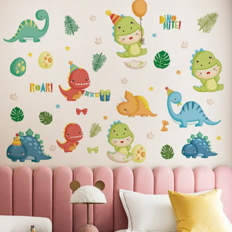 Happy Little Dinosaur Wall Sticker Shop Window Glass Layout Electrostatic Decora Sticker Moisture-proof Anti Fouling Removable