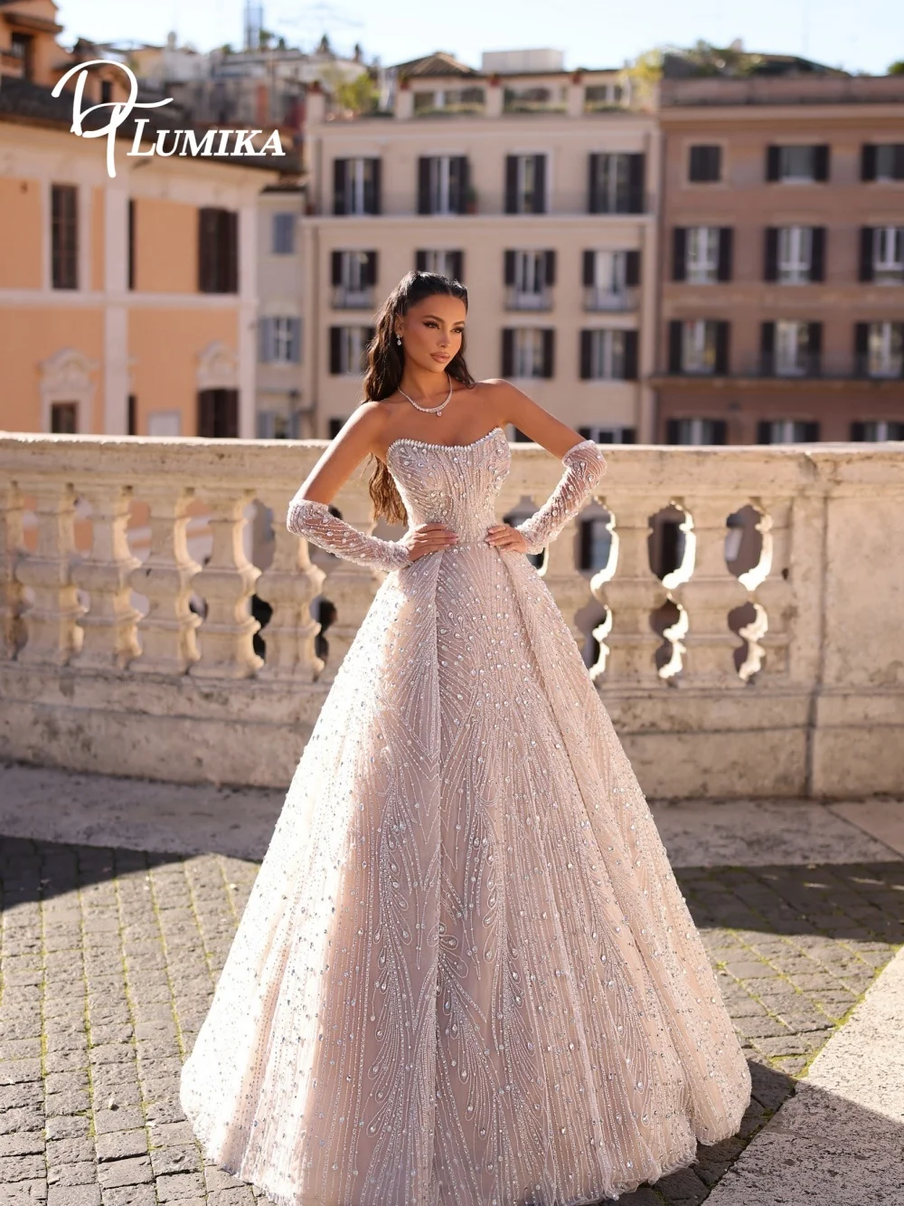 Luxury Sparkling Ball Gown Wedding Dress Heavy Beaded Embroidery Detachable Puff Sleeves Sweetheart Formal Bridal Gown for Women