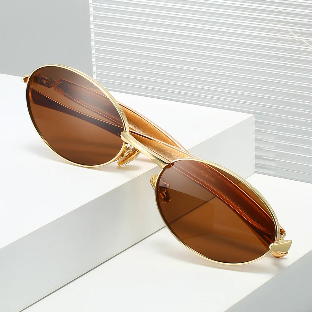 Y2K Small Oval Sunglasses Brand Designer Women Stylish Ins Fashion Bold Metal Leg Ladies Sun Shades