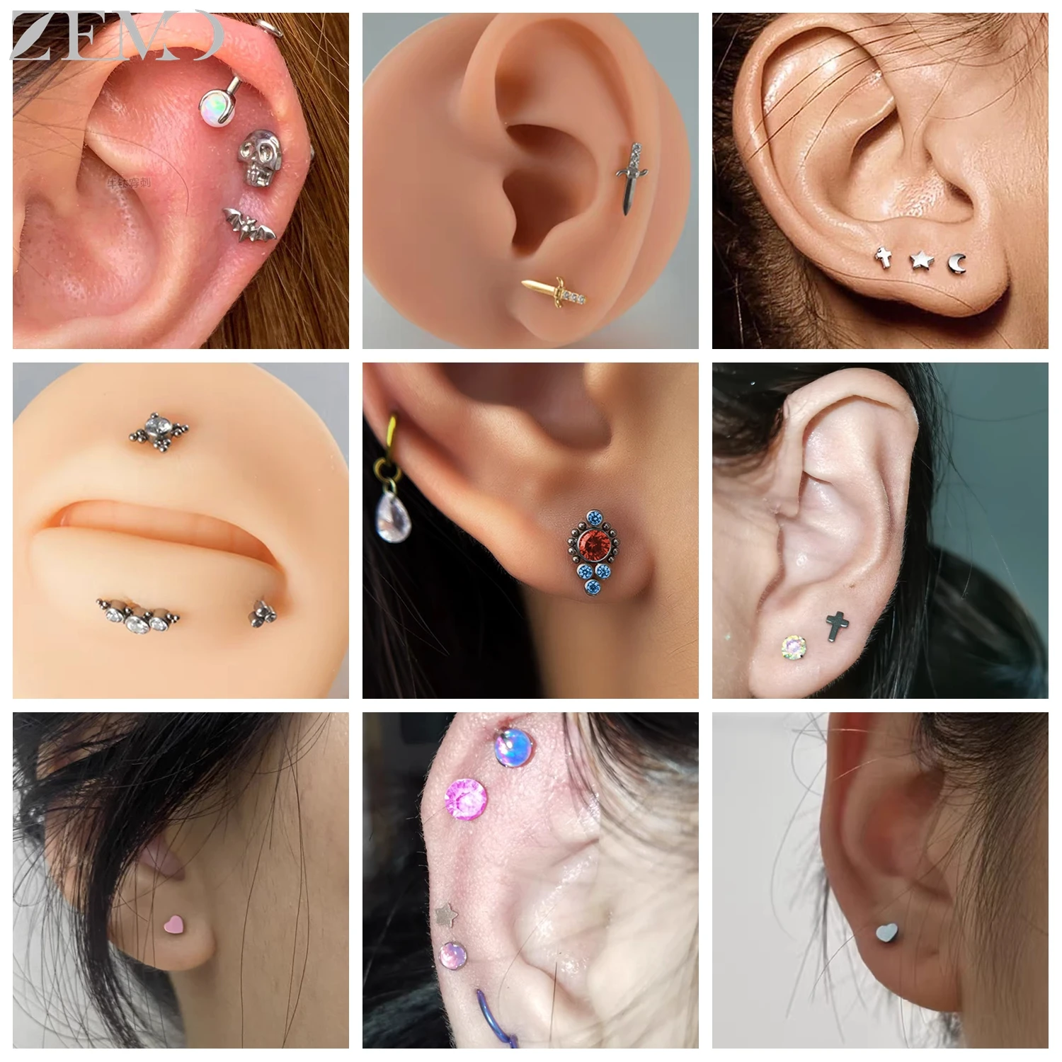 ZEMO 1 PC 16G G23 Titanium Steel Labret Tindik Bibir CZ Kristal Bibir Kancing Ular Pedang Tengkorak Monroe Helix Keong Piercing Perhiasan