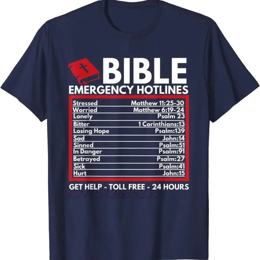 Bible Emergency Hotlines Men Funny Christian T-shirts Christ Jesus The Way The Truth The Life Unisex Fashion Cotton Tees Clothes