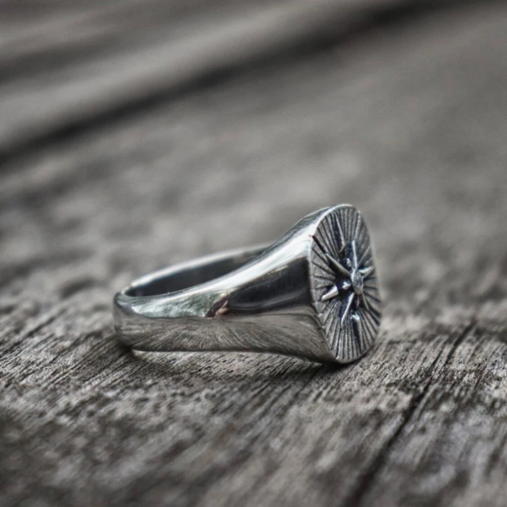 Hàn Quốc Nam Màu Bạc La Bàn Sa - đánh giá và giá Signet Ring Men