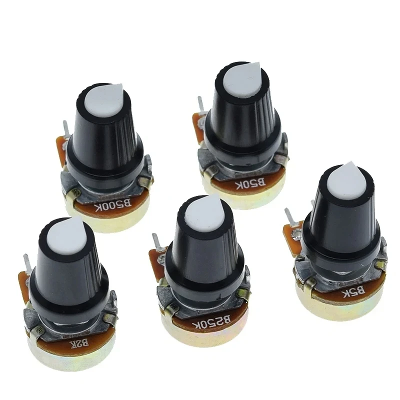 5 Sets WH148 1K 10K 20K 50K 100K 500K Ohm 15mm 3 Pin Linear Taper Rotary Potentiometer Resistor for Arduino with AG2 White Cap