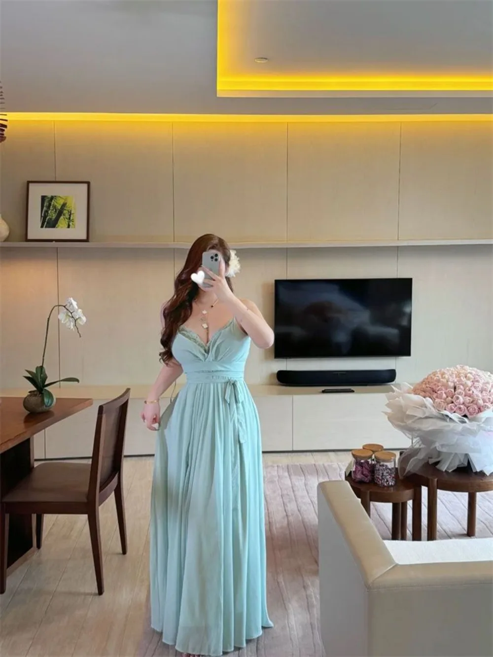 

Women Plus Size Evening Dress Summer Navy Blue Chiffon Wrap V Neck Sundress Resort Wear Beach Wedding Guest Outfit Cruise Collec