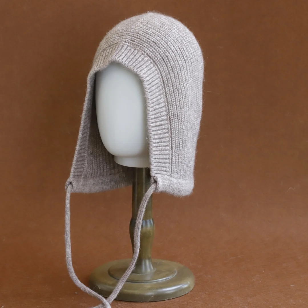 New Winter yak wool Hats for Women Girls Warm Hooded Scarf Beanie for Female Youth Balaclava Kniting Skull Cap Ear Flap