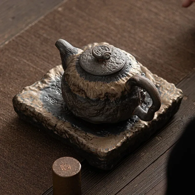 1Pc 225ML Japanese-style Gilt Iron Glaze Withered Chan Positive Pot Ancient Burnt Handmade Coarse Pottery Teapot Small Tea Maker