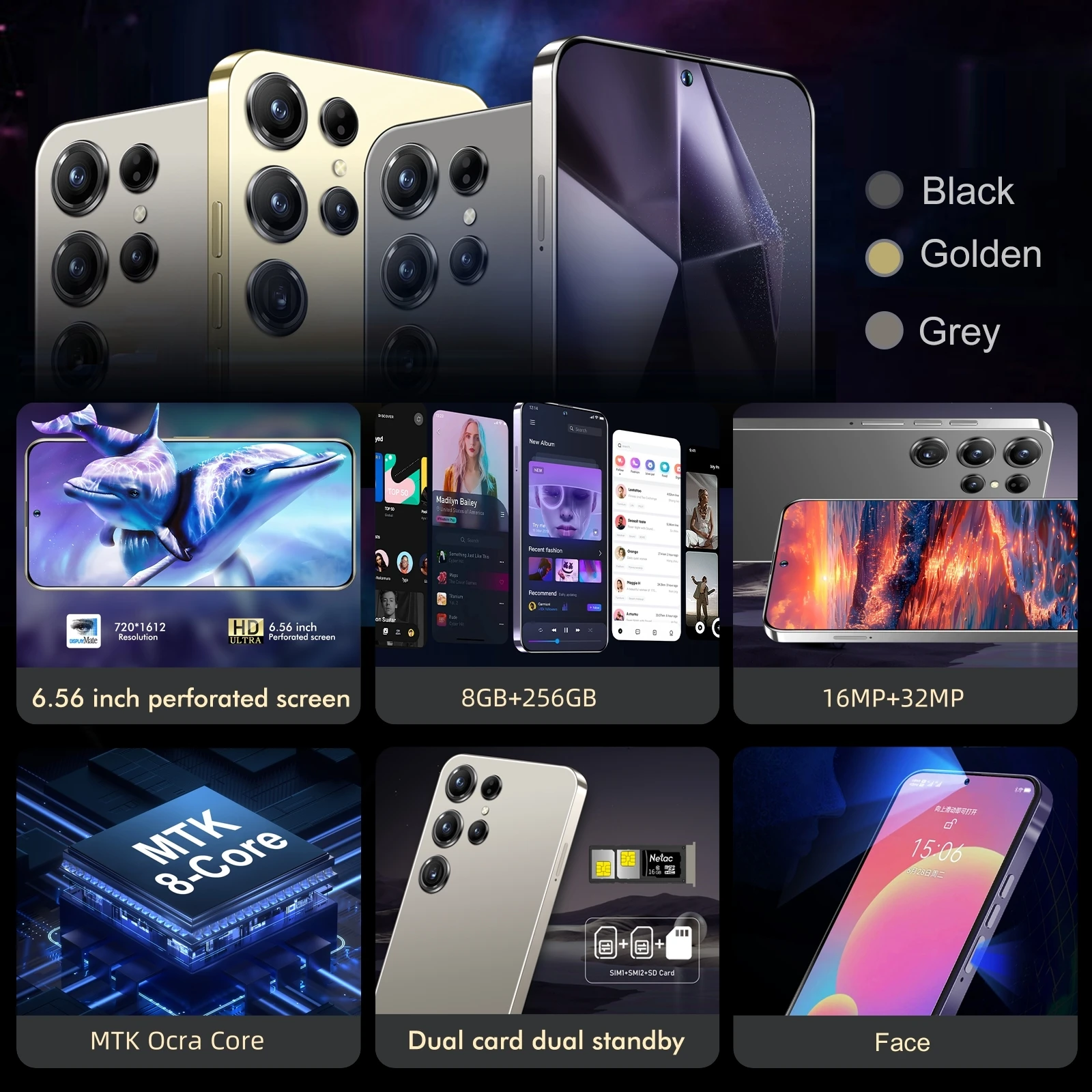 FUFFI-S25 Pro,Smartphone Android,6.56 inch,8GB RAM,256GB ROM,Dual SIM,Mobile phone,Google Play Store,16+32MP,5500mAh,celulares