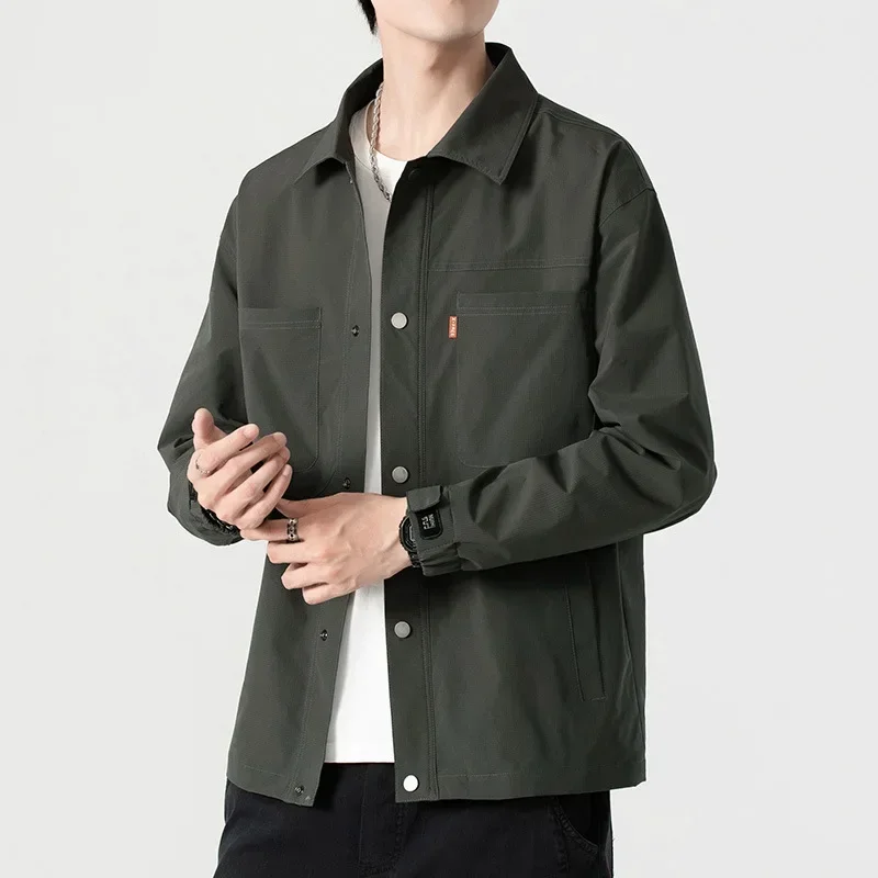 2023 New Shirts Collar Men's Jacket Chest Pockets Single Breasted Waterproof Men Windbreaker Casual Jacket Coats Plus Size 8XL
