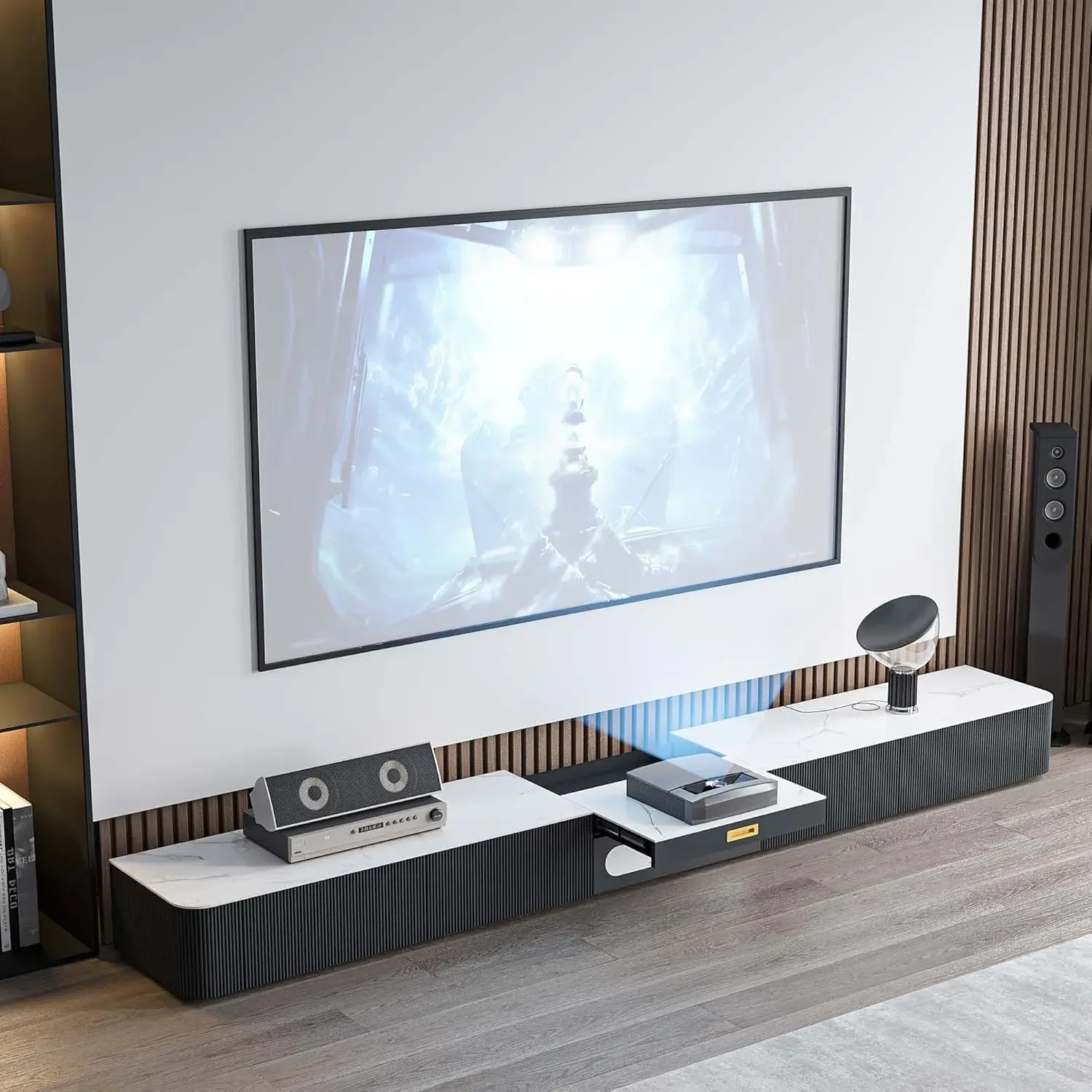 

Modern TV Stand for Projector Sintered Stone Entertainment Center with Storage for Living Room Bedroom 85 inch TV Stand