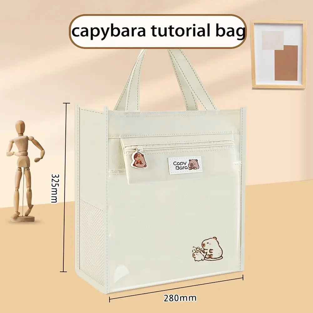 Side Mesh Pocket Tote School Bag Capybara Panda Large Capacity A4 File Bag Partition Storage with Pencil Bag Tutorial Bag