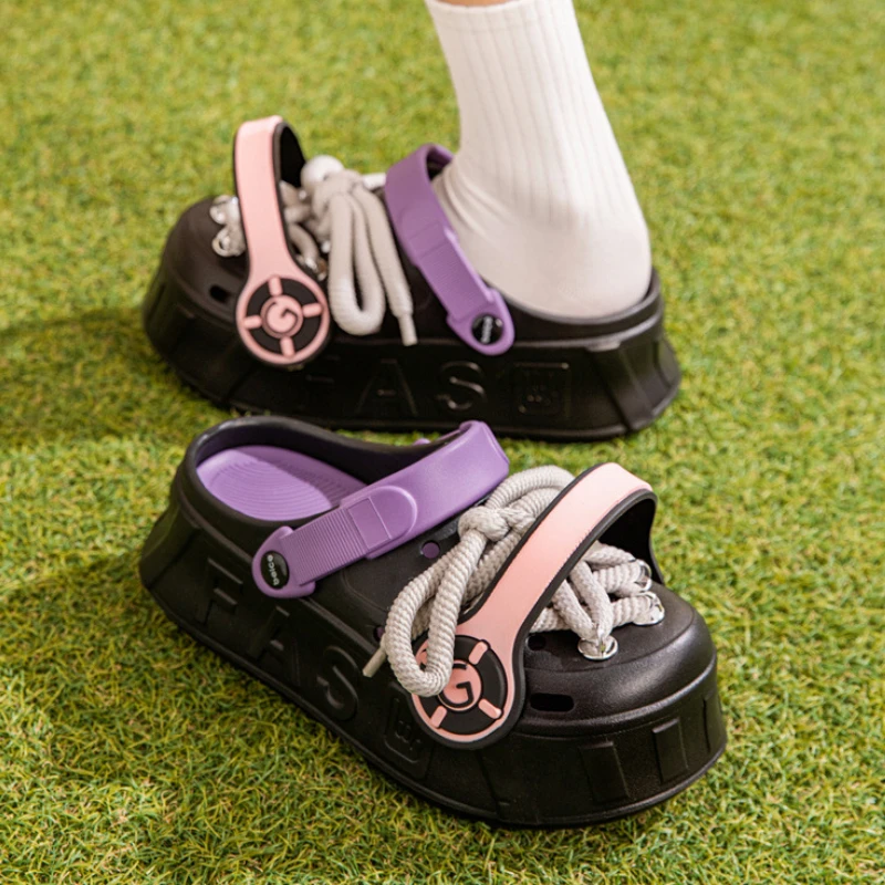 

Women Platform Slippers Indoor Street Garden Shoes Female Fashion Clogs DIY Lace-up Thick Sole Girls Beach Slides Leisure Sandal