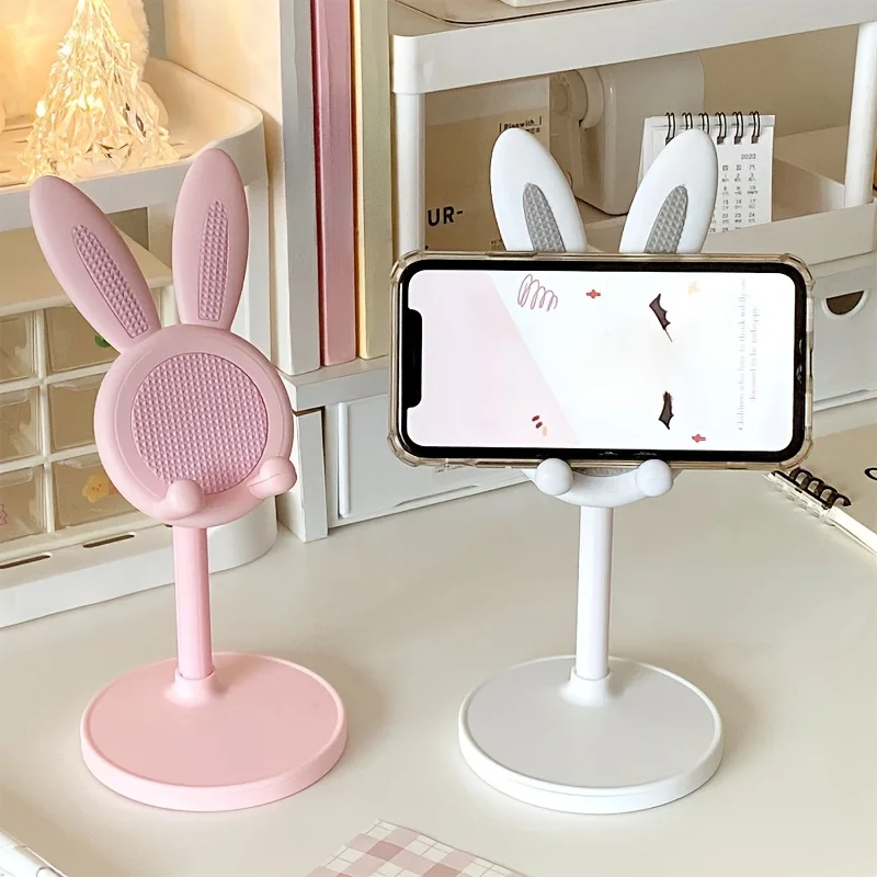 Pink Cartoon Rabbit Desktop Phone Bracket Tablet Computer Holder Adjustable Telescopic Lift Student Lazy Person Stand For iPhone