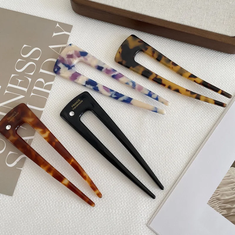 موضة النساء دبوس الشعر أناقة الملونة الرخام نمط كبير 11 سنتيمتر U على شكل خلات الشعر العصي الفتيات إكسسوارات الشعر 2026 جديد #3