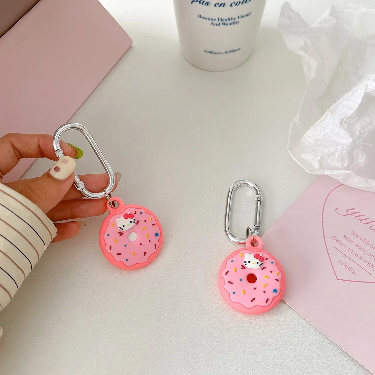 Hello Kitty Pink Doughnut For Apple Airtags Case,3D Cartoon Protective Silicone Anti-lost shell For AirTags Locator Tracker