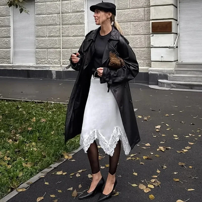 Tuularose الأبيض الدانتيل الساتان تنورة موضة عالية الخصر الدانتيل المرقعة غير النظامية ضئيلة أنيقة فاخرة ركاب حفلة تنورة المرأة الجديدة