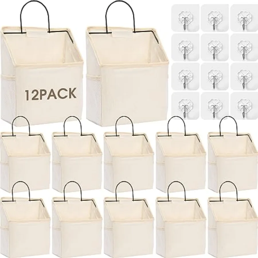 

12 Pcs Wall Hanging Storage Bag Wall Hanging Organizer Bag Over The Door Closet Basket Containers Bins with Hooks Pockets for B