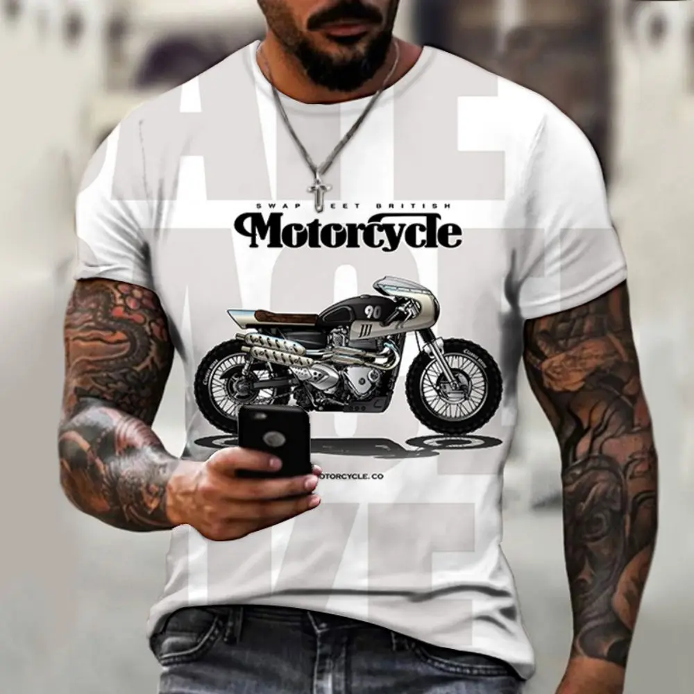 Vintage Motorcycle T-Shirt For Mens Short Sleeve Tops 3D Motorcycle T-Shirt Oversized Summer Clothing Street Men\'s Retro T-Shirt