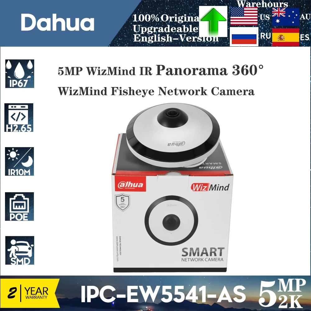 dahua ipc ew5541 as 5mp wizmind ir fisheye camera de rede microfone embutido poe slot para cartao sd mapa de calor para pessoas contando alarme audio 01