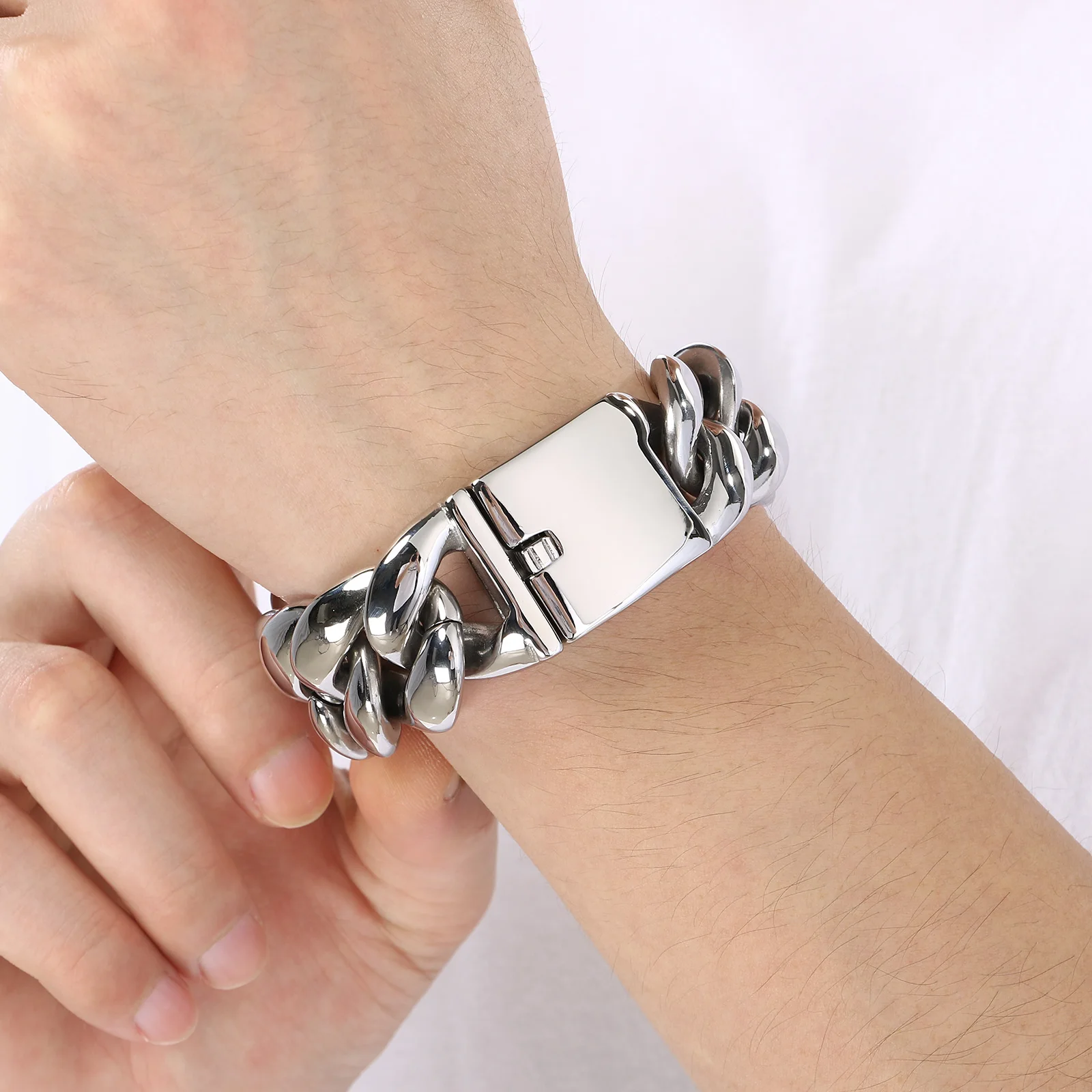 Fongten Hip Hop 25mm Wide Thick Personality Stainless Steel Cuban Chain Men's Metal Bracelet Classic Banquet Jewelry Wholesale