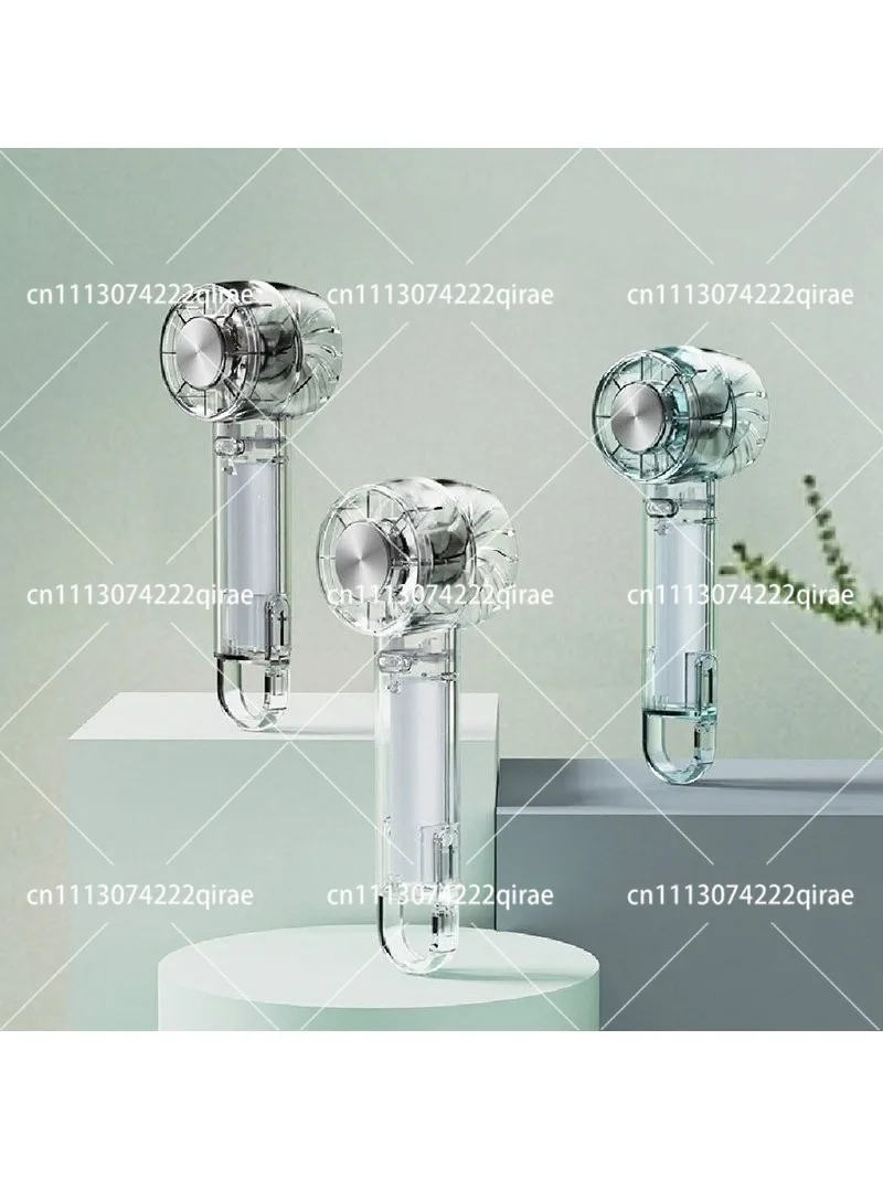 Portable Semiconductor Ice Cold Fan USB Charging Transparent Mini Hand Fan with Hook for Outdoor Daily Cooling