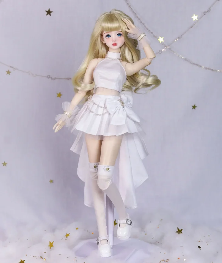 45cm Pure White Stage Princess Doll 1/4 Scale Articulated Joint Doll Outfit Wig Shoes Full Set Y2k Sweet Cool Lolita Mjd Doll