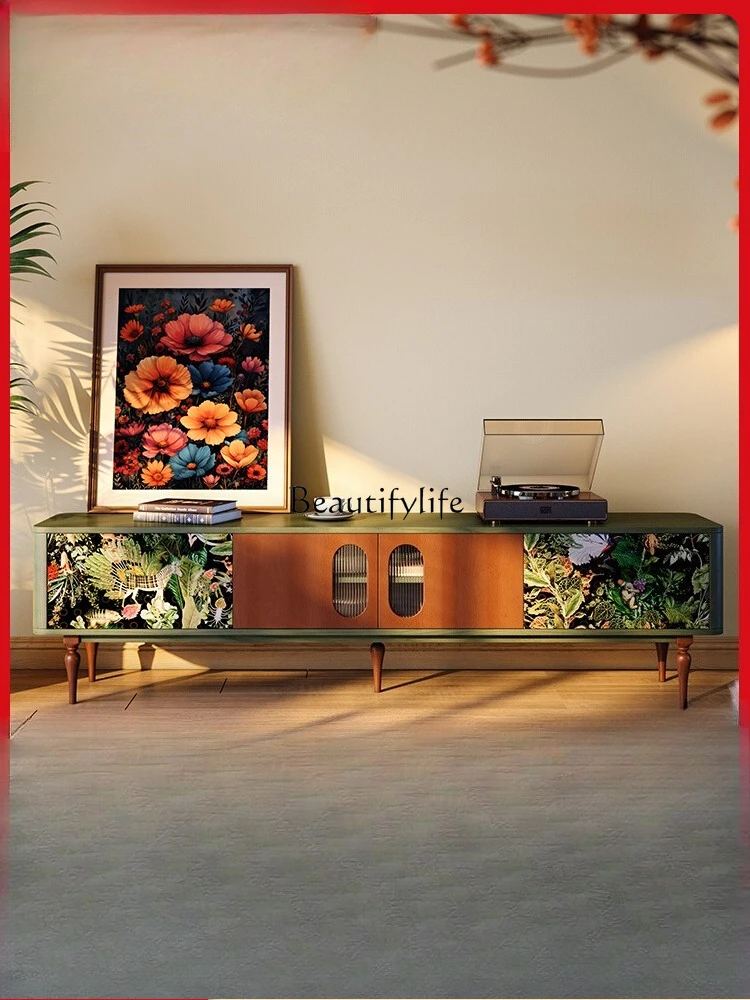 

French retro solid wood TV cabinet small apartment simple wind multi-functional locker